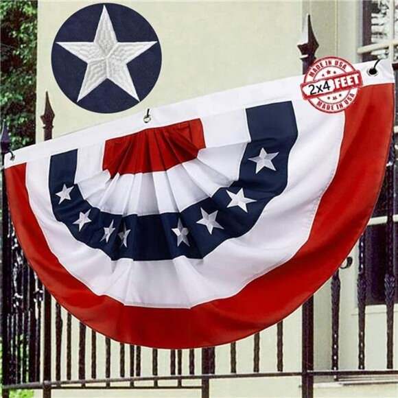 American Pleated Fan Flag Buntings for Outside 2x4- Heavy Duty USA Patriotic